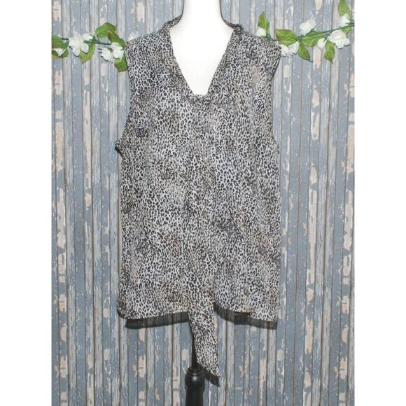 Cato Sleeveless Blouse Top Size 26W 28W Leopard Print Front Tie Lined - Picture 1 of 11